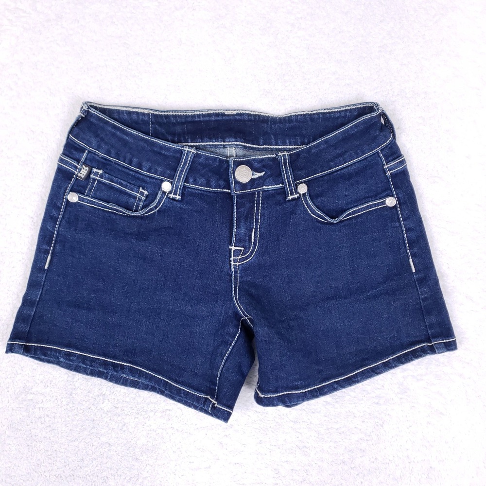 Rock & Republic Ollie Denim Shorts Womens 26 Low Rise Contrast Stitch Dark Wash